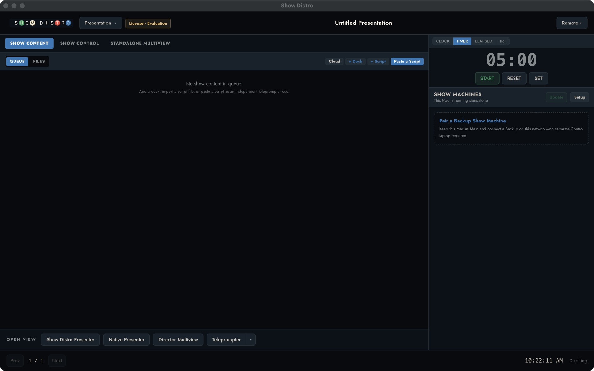The actual Show Distro Control application on macOS